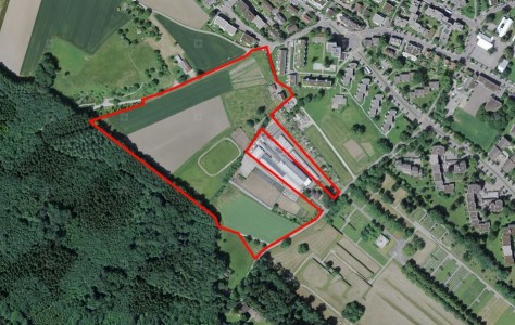  Auf dem Luftbild sieht man in rot die Projektflächen des Gartenareal Dunkelhölzli