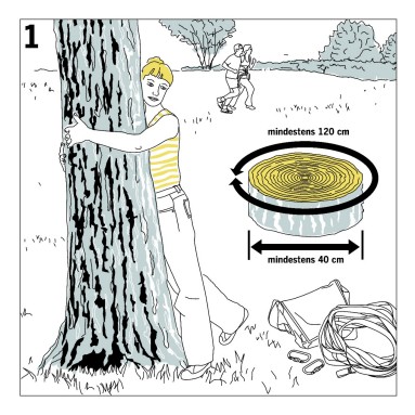  Auf der Illustration lehnt eine Frau an einem Baumstamm.