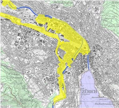 Bei einem Sihl-Hochwasser würden grosse Teile der Zürcher Innenstadt – auch an der Limmat – überschwemmt (Bild: AWEL)