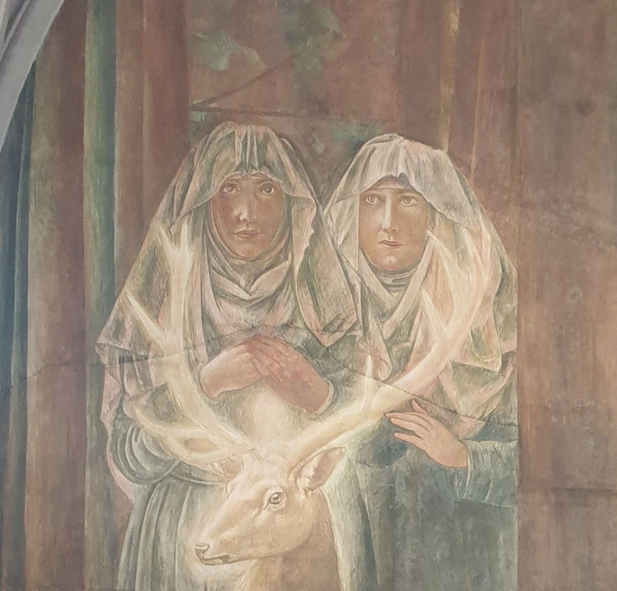 Wandfresko von Äbtissin Hildegard von Paul Bodmer im Kreuzgang des Fraumünsters Zürich