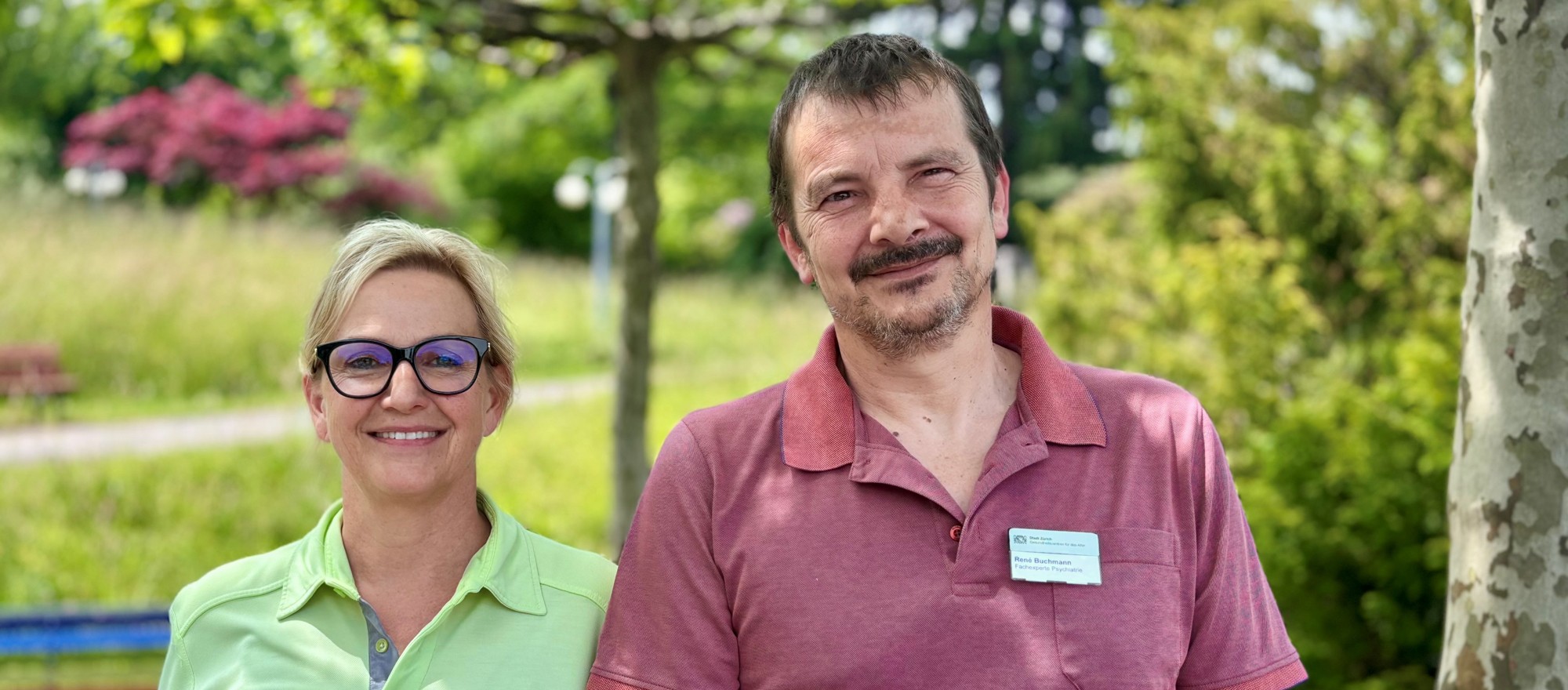 Rahel Mauchle, Fachexpertin Demenz und René Buchmann, Fachexperte Psychiatrie im Gesundheitszentrum für das Alter Entlisberg