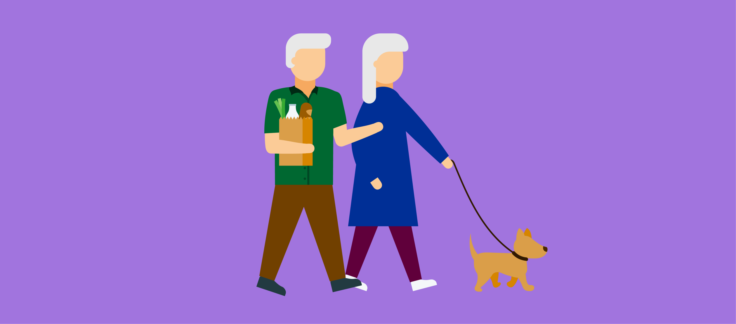 Illustration eines älteren Seniorenpaars mit Hund