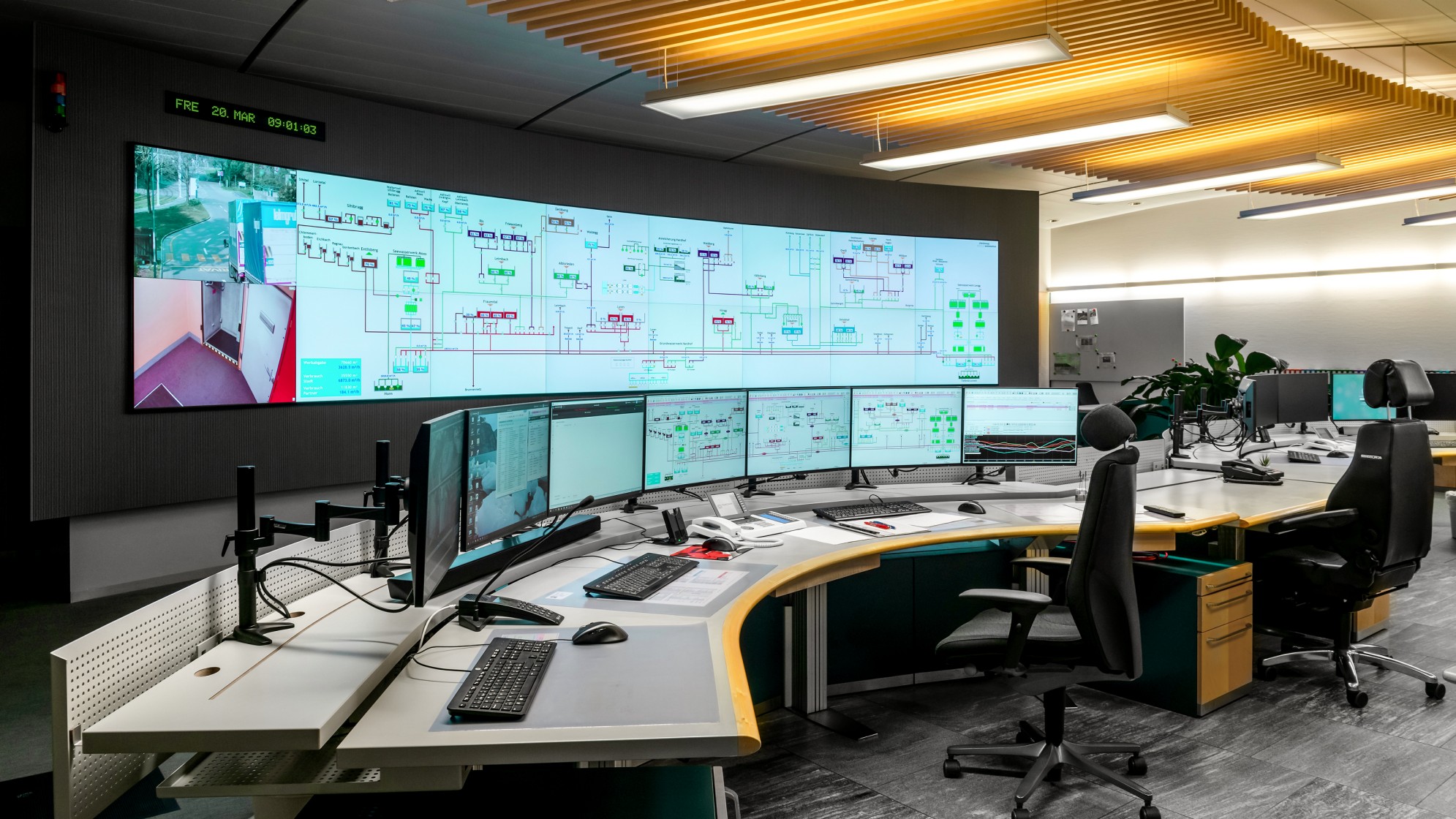 In der Steuerzentrale sieht man auf riesigen Bildschirmen das Versorgungsgebiet schematisch dargestellt.