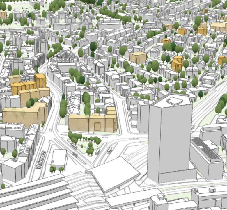 Der Blick von Oerlikon Ost der Schaffhauserstrasse entlang nach Seebach. 