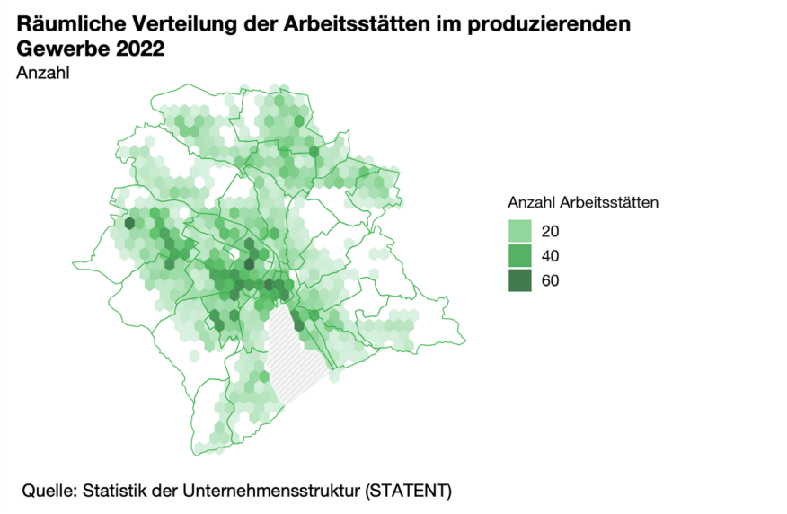 Verteilung der Arbeitsstätten des produzierenden Gewerbes in der Stadt 2022
