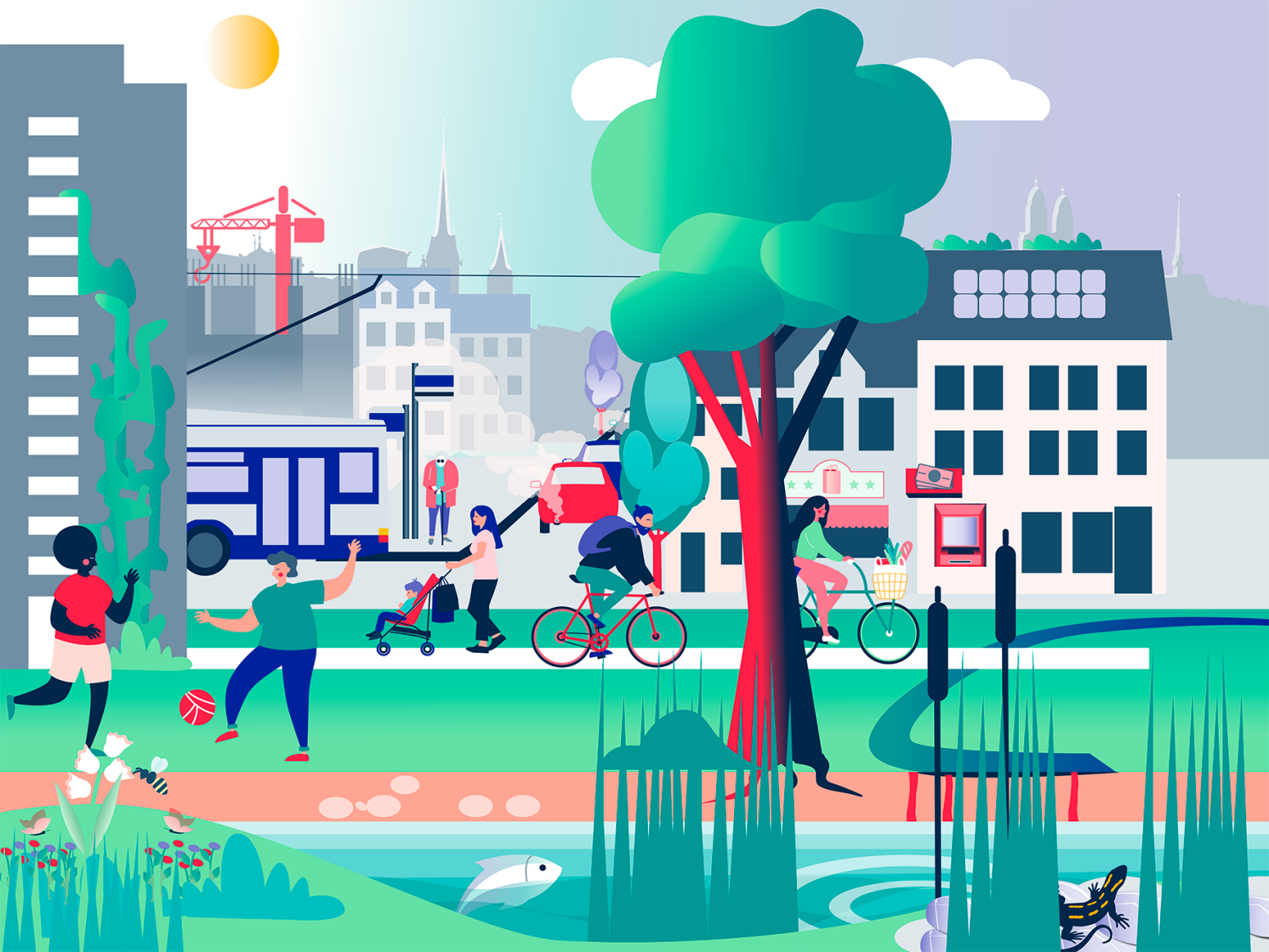 Der Umweltbericht macht Angaben zum Zustand der Umwelt, zu den wichtigsten Entwicklungen sowie zu den Massnahmen, die die Stadt Zürich zum Schutz der Menschen und der Umwelt ergreift.