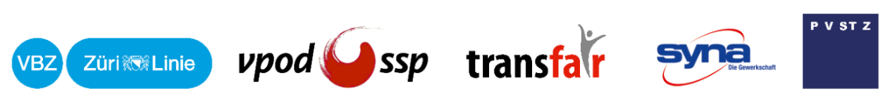Logos der VBZ und ihrer Sozialpartner VPOD, SYNA, TRANSFAIR und PVSTZ