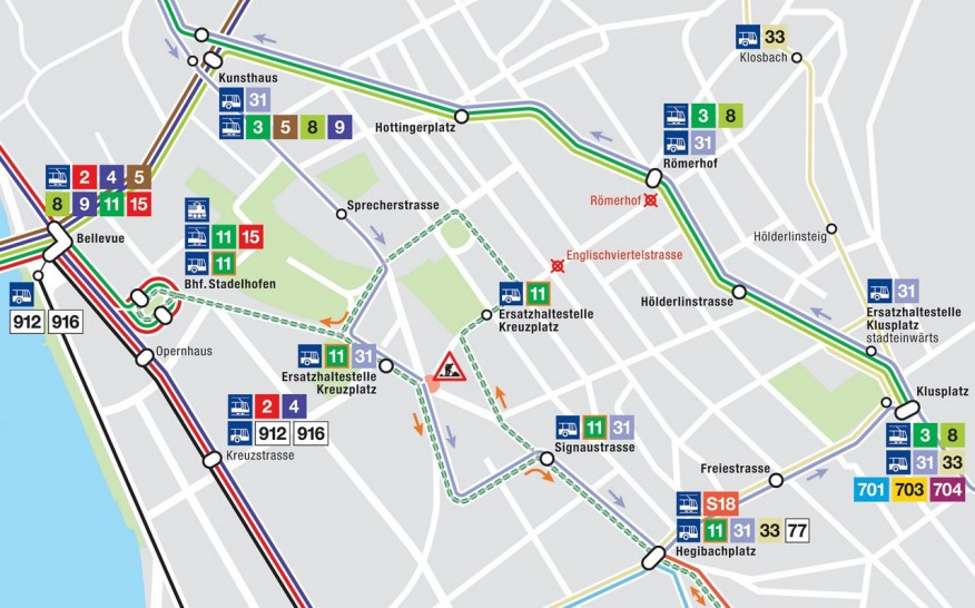 Umleitungsplan Ausschnitt Bellevue - Kreuzplatz