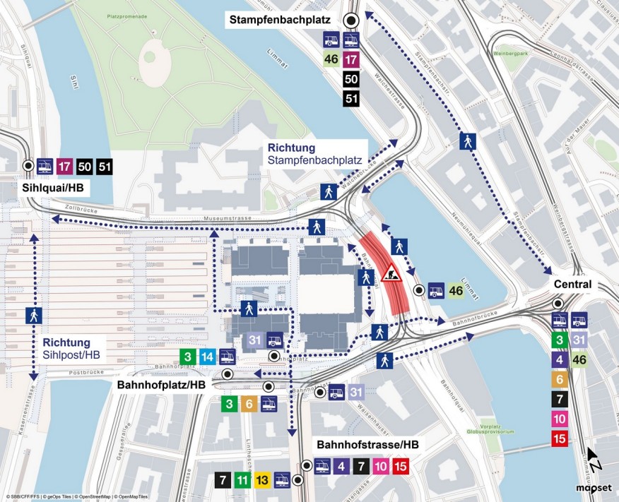 Fusswege rund um den Hauptbahnhof.