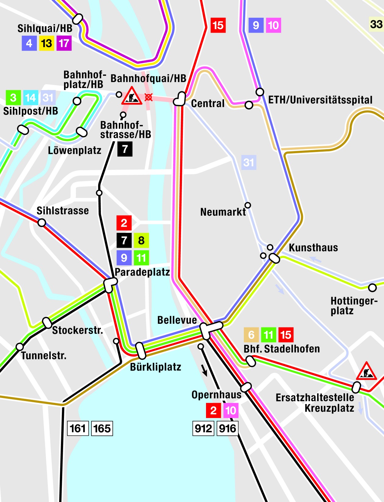 Karte Sperrungen Bahnhofquai/Umleitungen Kreuzplatz