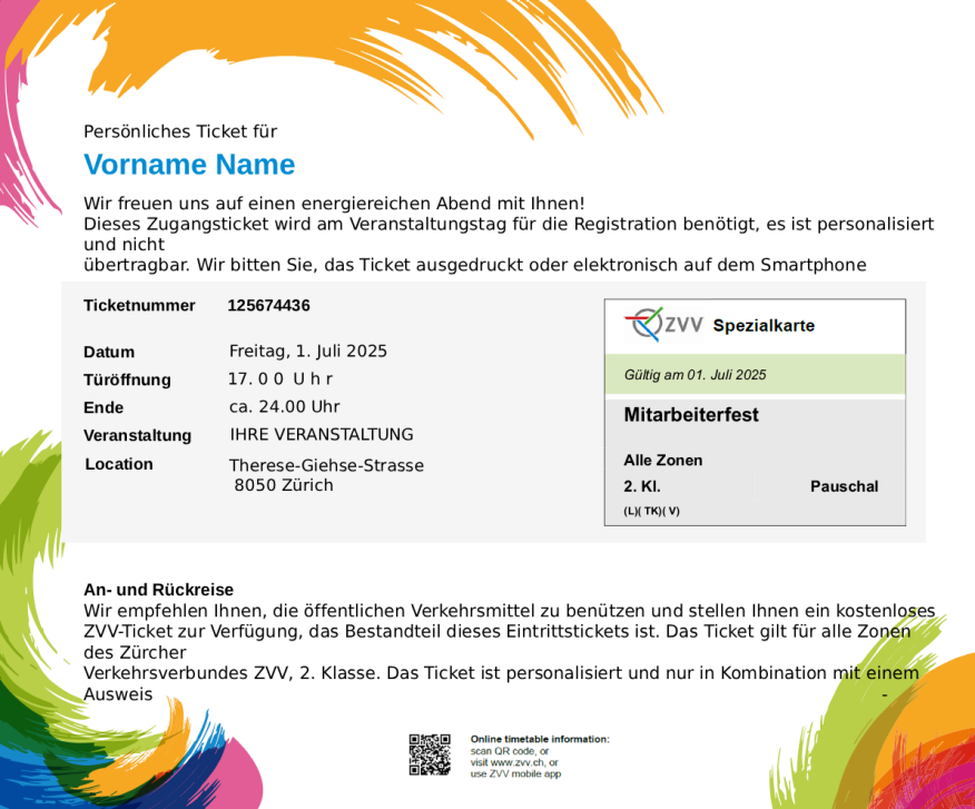 Musterticket Spezialkarte