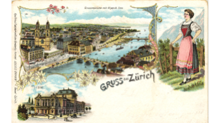 Um 1898, Postkarte mit Limmatquai und Opernhaus (damals Stadttheater)