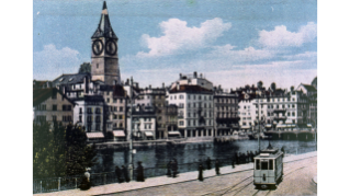 Um 1910, Postkarte mit St. Peter und der Limmat