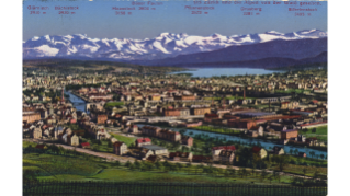 Postkarte mit Alpenblick von der Waid um 1925