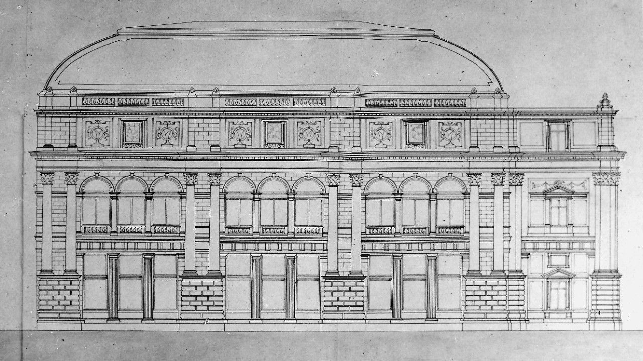 1877, Bauplan der ersten Zürcher Börse an der Ecke Bahnhofstrasse / Börsenstrasse