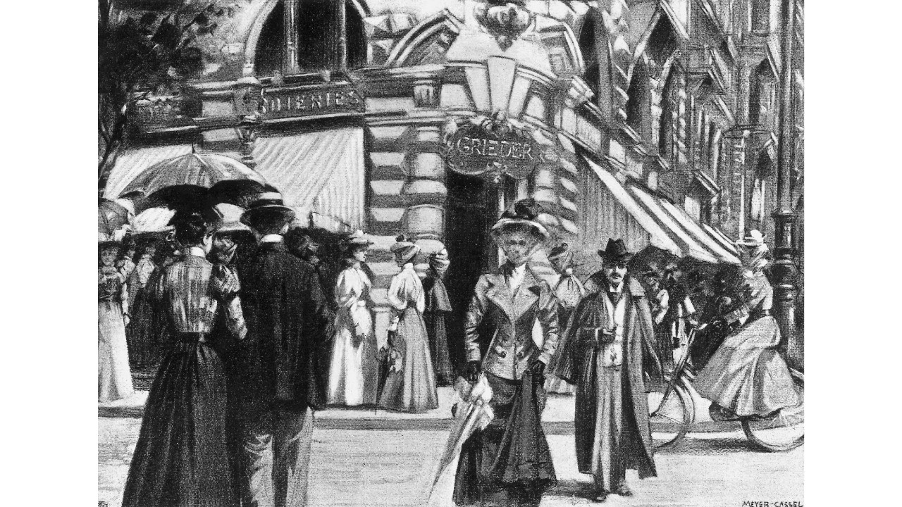1898, Illustration des Geschäftshauses Grieder am alten Standort an der Bahnhofstrasse 10