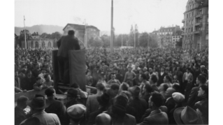 1953, Maler-Streik am Helvetiaplatz (Quelle: Sozialarchiv)