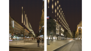 Ab 2005 wurde die Bahnhofstrasse zur Weihnachtszeit von 275, sieben Meter langen, LED-Röhren bestrahlt (Quelle: Vereinigung Zürcher Bahnhofstrasse)