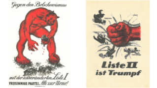 1919, Wahlaufrufe der Freisinnigen Partei (links) und der Sozialdemokratischen Partei (rechts).