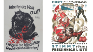 1922, Wahlplakate der Sozialdemokratischen Partei (links) und der Freisinnigen Partei (rechts).