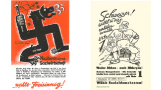 1933, Wahlaufrufe der Freisinnigen Partei (links) und der Sozialdemokratischen Partei (rechts).