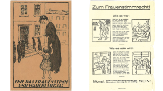 1920, Flugblätter zur kantonalen Volksabstimmung über die Einführung des Frauenstimmrechts, abgelehnt mit 80,4 Prozent.