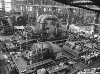 VII.419.:34.1.1.2.3.10.01. Dampfturbinen-Montagehalle mit Turbinen für Sclessin (1938)
