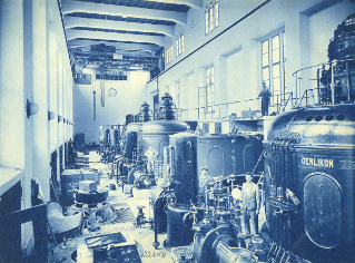 V.G.c.161.:2.7.09888. Kraftwerk Wägital, Montagearbeiten im Maschinensaal der Zentrale Siebnen (1924 (ca.))