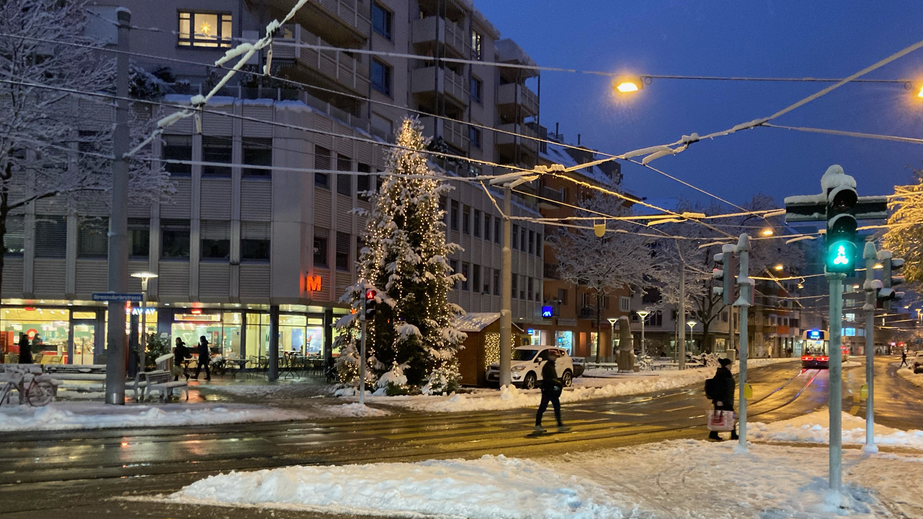 Das Bild zeigt den Weihnachtsbaum in Zürich-Wiedikon.