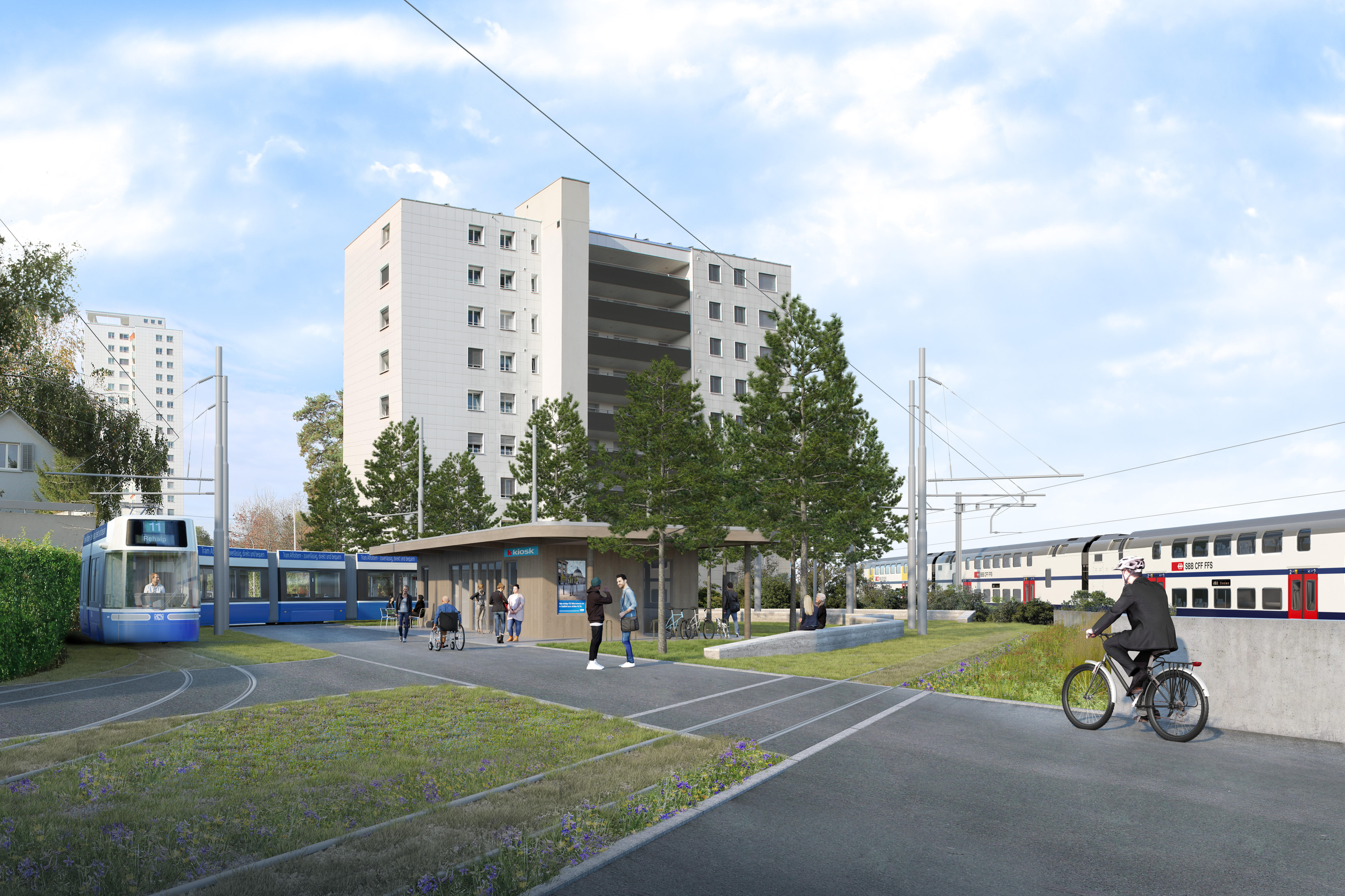 Tram Affoltern Visualisierung Haltestelle Holzerhurd