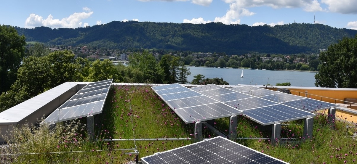 Blick vom Solargründach über den Zürichsee