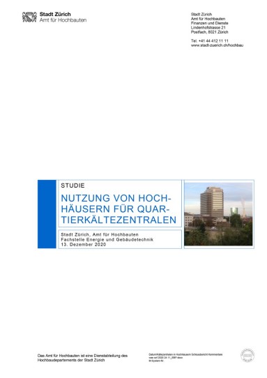 Titelseite mit Titel Nutzung von Hochhäusern für Quartierkältezentralen