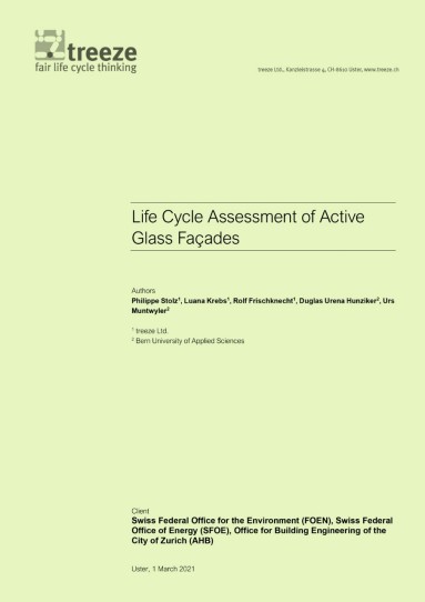 Titelblatt mit Titel Ökobilanz von aktiven Glasfassaden