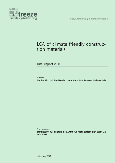 Titelblatt Ökobilanz klimaoptimierter Baumaterialien