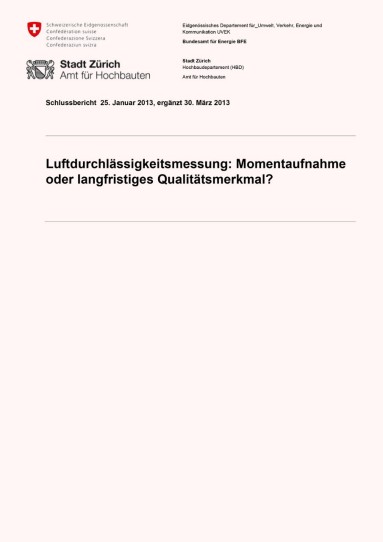 Titelseite mit Titel Luftdurchlässigkeitsmessungen