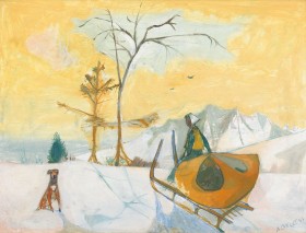 Alois Carigiet, «Landschaft mit Schlitten», 1943, Öl auf Sperrholz. Foto: Martin Stollenwerk/Kunstsammlung Stadt Zürich
