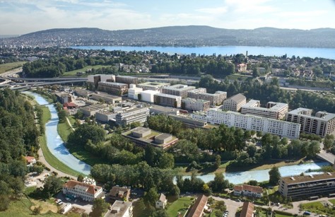 Luftbild Manegg mit Visualisierung des Projekts Greencity