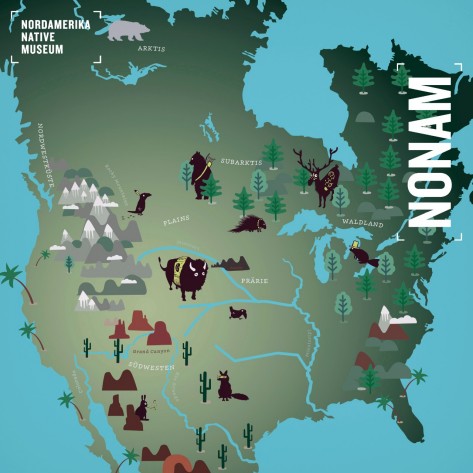 Bild: Illustration von Nordamerika mit verschiedenen Bildsymbolen