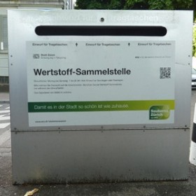 Container für verschmutzte Tragetaschen Fassungsvermögen 205 Liter, Aluminium, © Stadt Zürich