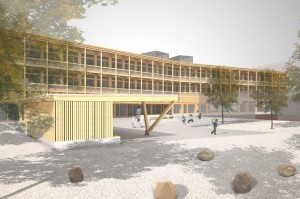 Visualisierung des Schulhauses Pfingstweid