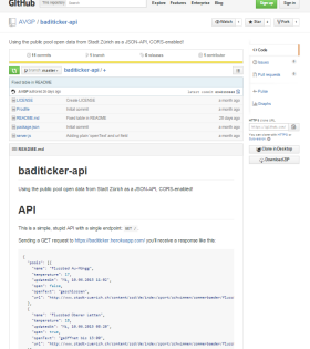 Darstellung der Baditicker-API auf GitHub.