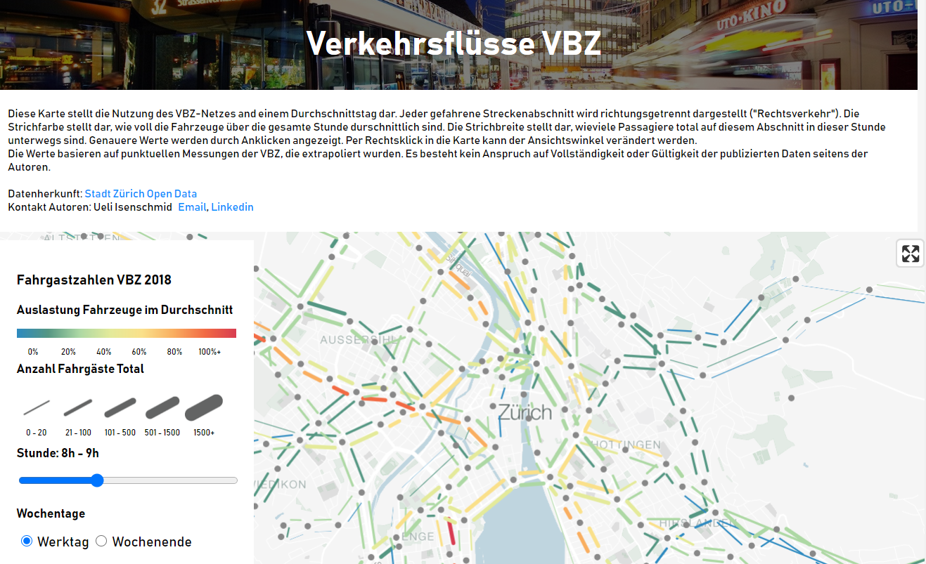 Interaktive Karte zur Nutzung des VBZ-Netzes and einem Durchschnittstag