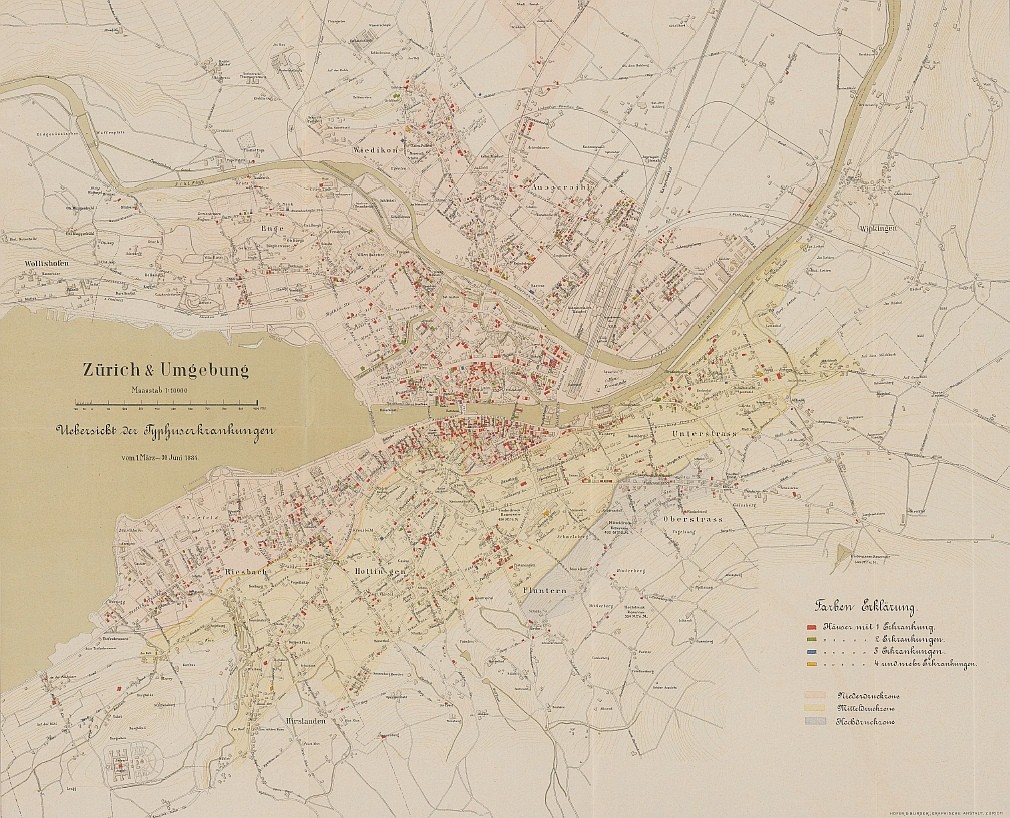 Übersicht der Typhusfälle in Zürich von März – Juni 1884 (Stadtarchiv Zürich)