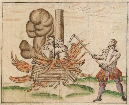 Hexenverbrennung. Darstellung von Johann Jakob Wick in seiner 24-bändigen Bilderchronik. Quelle: Zentralbibliothek Zürich. 