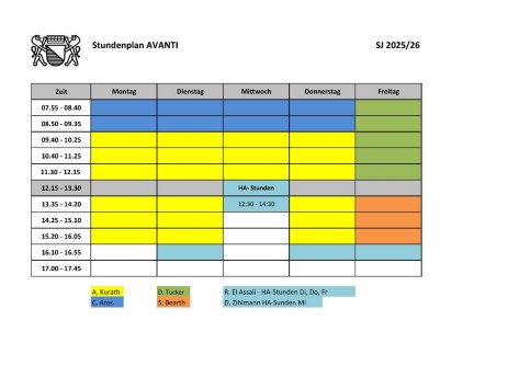 Stundenplan Avanti SJ 25/26 Stundenplan Avanti SJ 25/26