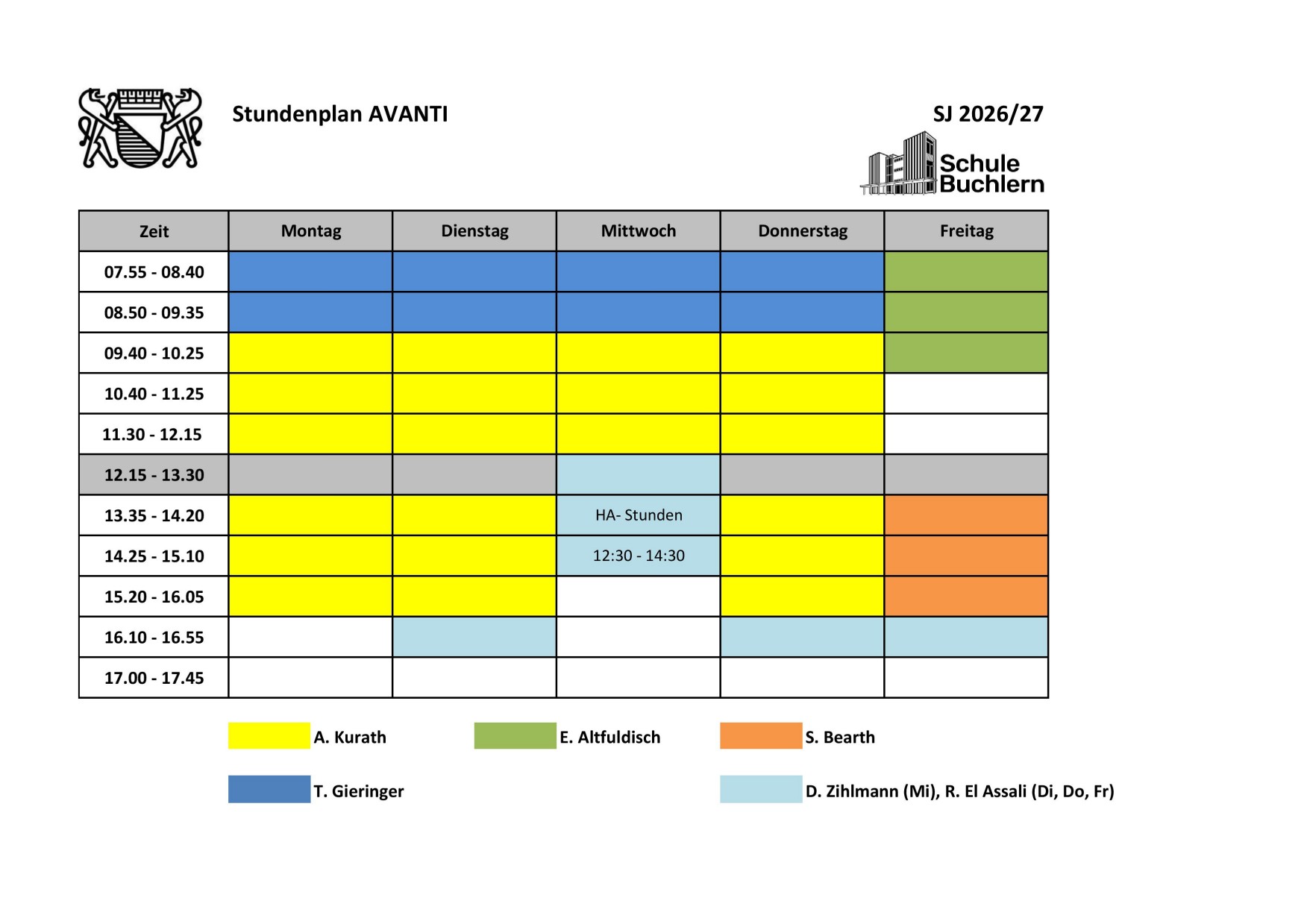 Stundenplan Avanti 26/27 Stundenplan Avanti 26/27
