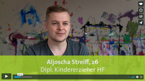 Screenshot aus dem Berufsporträt KindererzieherIn mit Aljoscha Streiff aus der Kita Leutschenbach