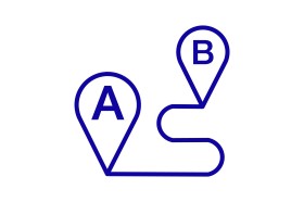 Illustration mit einem Punkt A in umgekehrtem Kegel, der zu Punkt B in umgekehrten Kegel führt