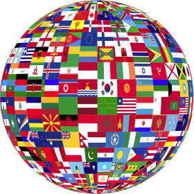 Die Weltkugel mit Flaggen von Ländern dieser Erde