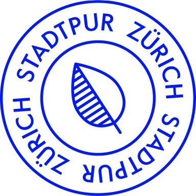 Das blau-weisse Logo von Stadtpur.